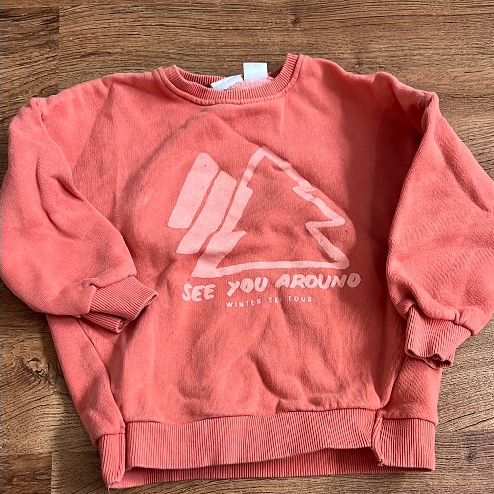 Zara Red Sweatshirt with Ribbed Crewneck